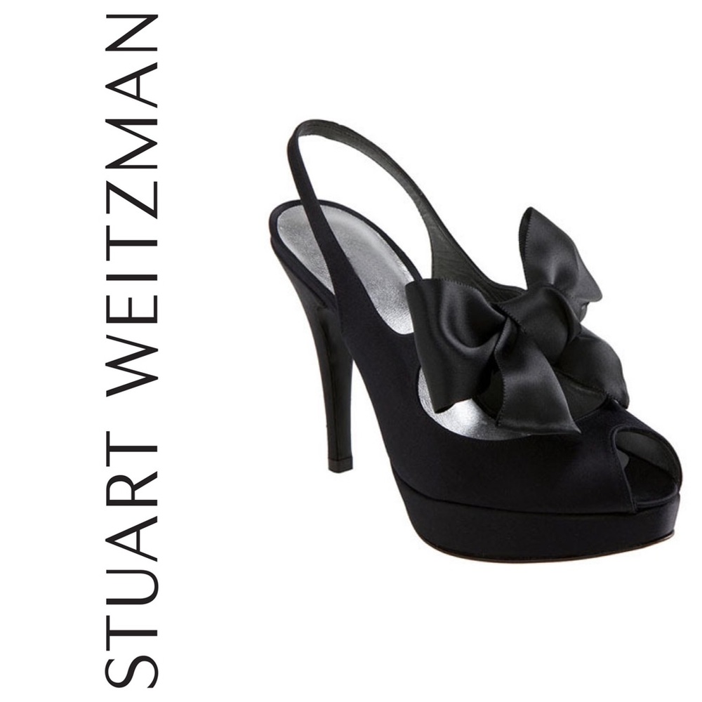 Stuart Weitzman• ‘Dorothy’ Pump• Size 8 Like New Satin Bow Peep Toe Slingback